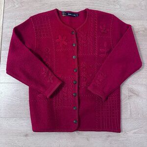 Vtg Embroidered Wool Lady Jacket Cardigan Christmas Sweater sz M